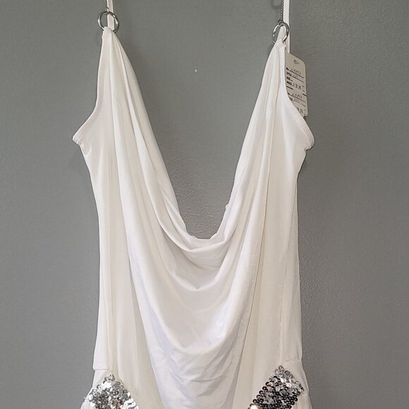 Sexy Women White Loose Dressy Stretch Tunic with Spaghetti Straps Medium N8497 - Picture 4 of 6